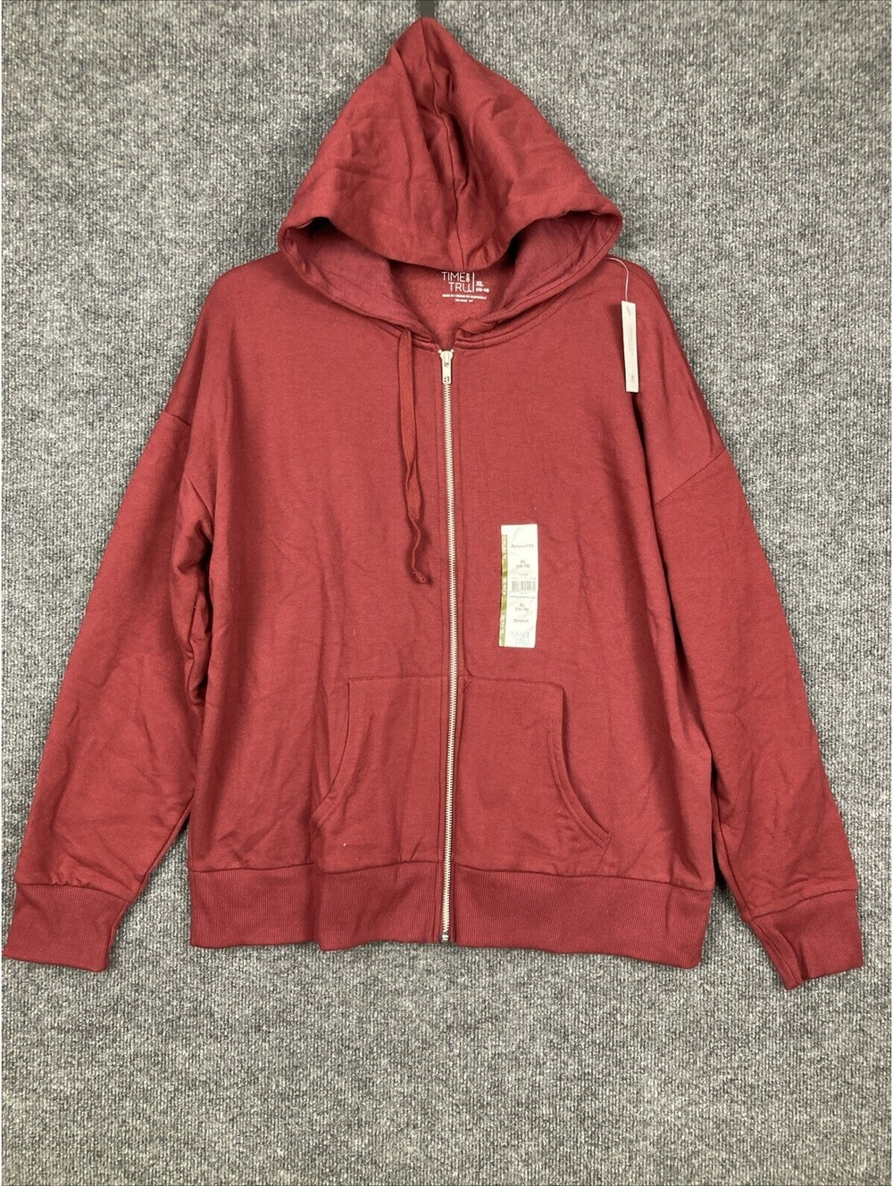 Time & Tru Boys XL 16-18 Maroon Burgundy Full Zip Pocket Hoodie Sweatshirt NWT